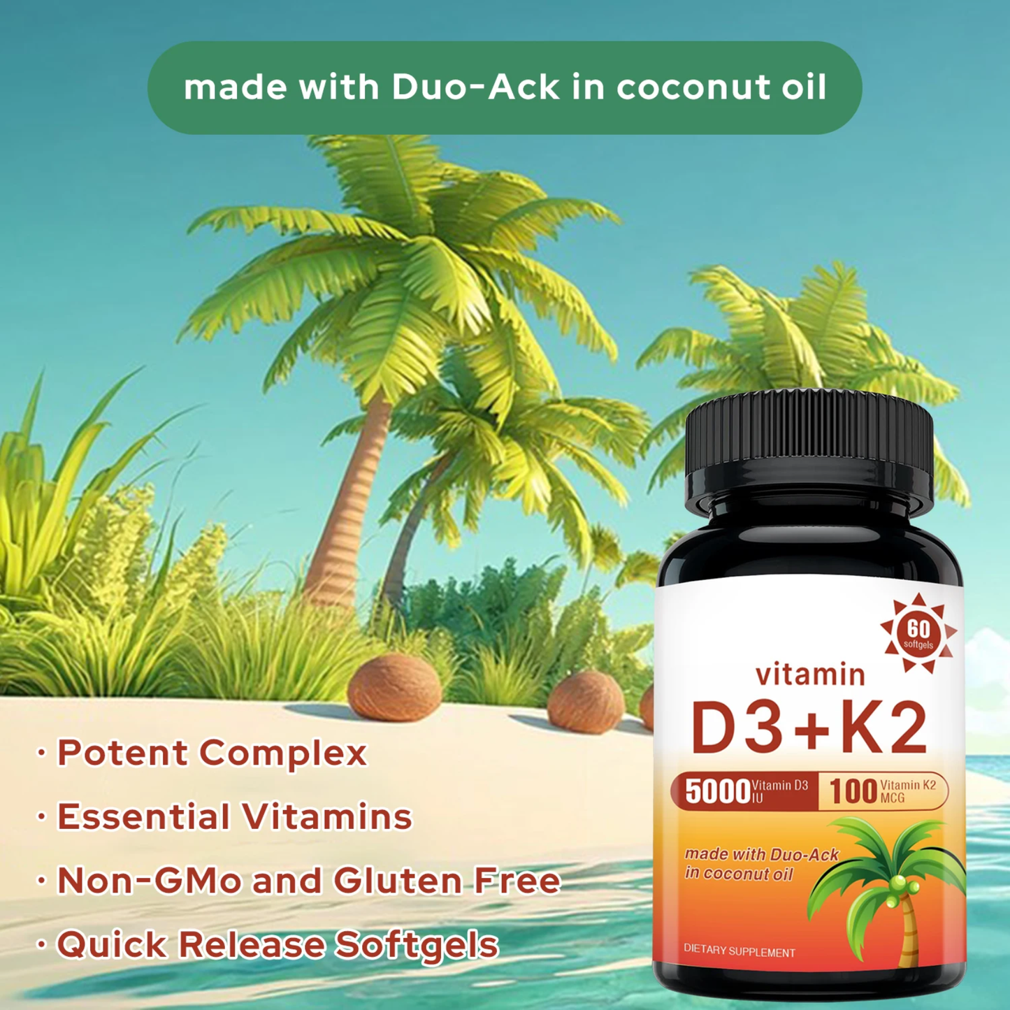 Vitamin D3 + K2 5000 IU Softgels — Bone & Immune Support