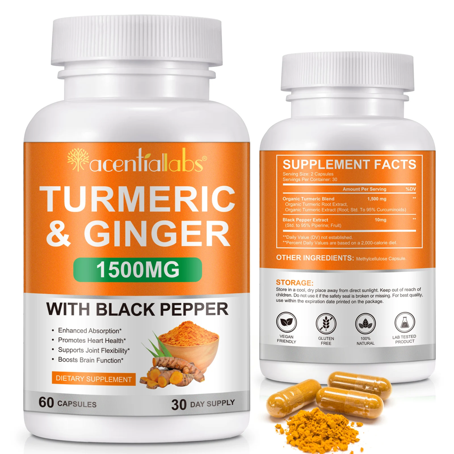 Acential Labs Turmeric + Ginger Capsules — Daily Botanical Blend