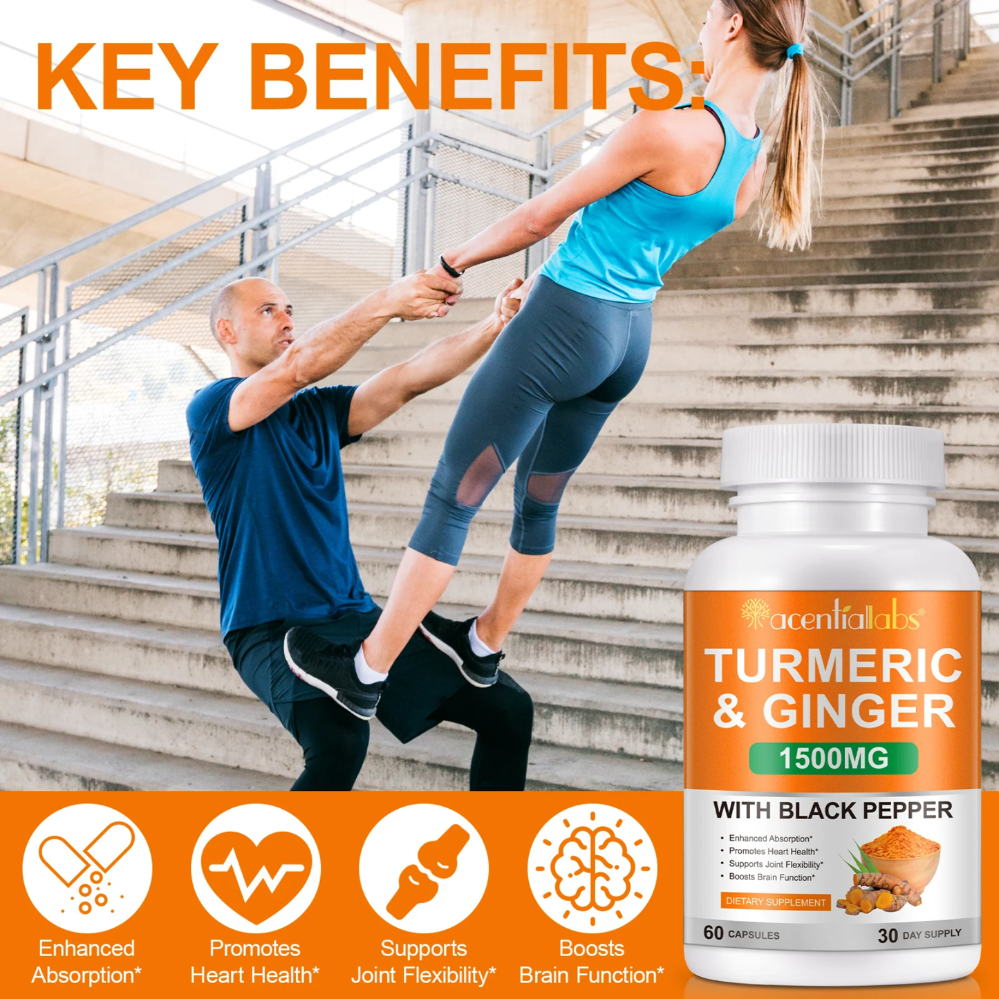 Acential Labs Turmeric + Ginger Capsules — Joint Support