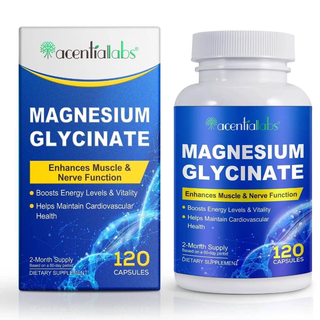 Acential Labs Magnesium Glycinate — High-Absorption Muscle, Nerve & Cardiovascular Wellness Capsules | 120 Capsules 2-Month Supply