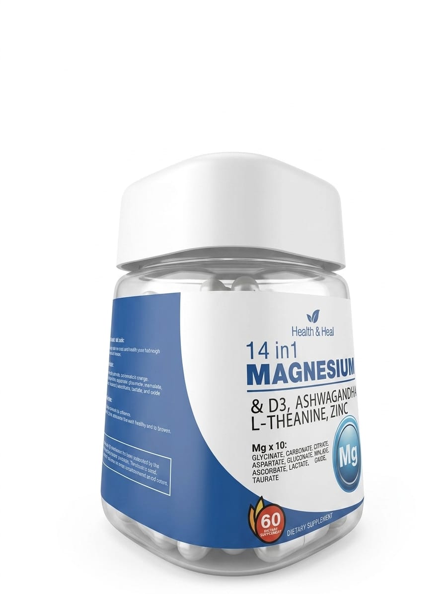Health & Heal 14-in-1 Magnesium Complex — D3, Ashwagandha, L-Theanine & Zinc Daily Wellness Capsules