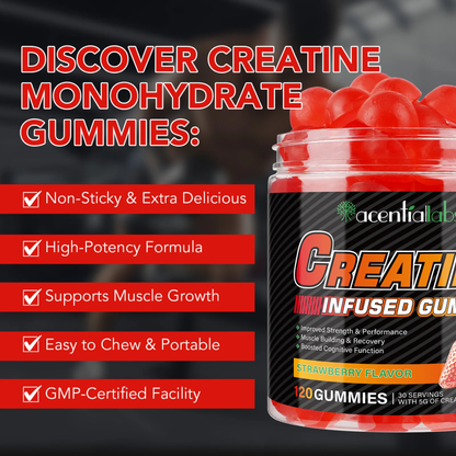 Acential Labs Creatine Infused Strawberry Flavor Gummies