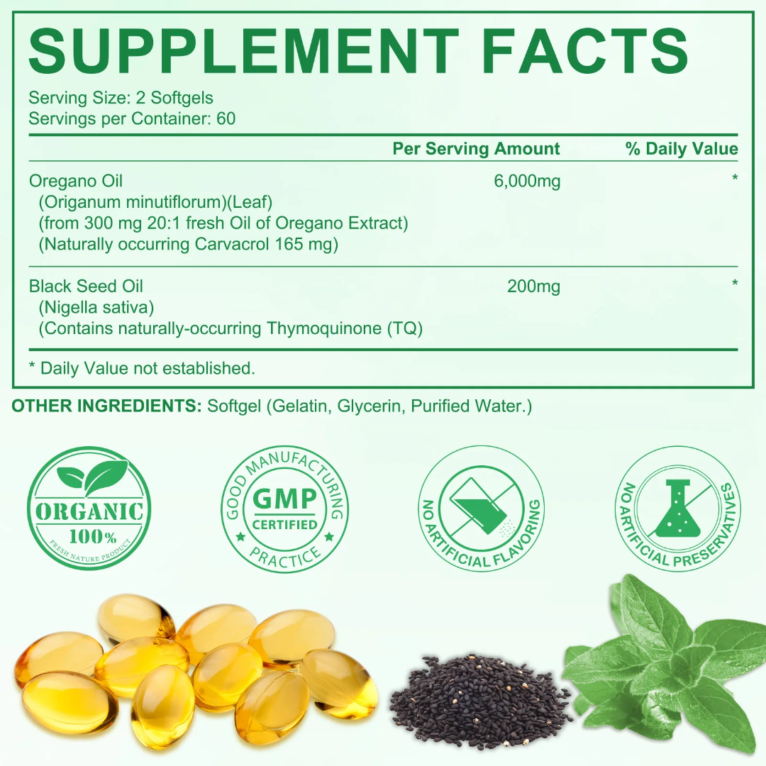 Wild Oregano Oil 6000mg + Black Seed Oil — Immune & Gut Support