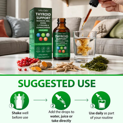 ArtoaLabs Thyroid Support Liquid Drops — Iodine, Selenium, Zinc, L-Tyrosine & Ashwagandha All-in-One Wellness Formula
