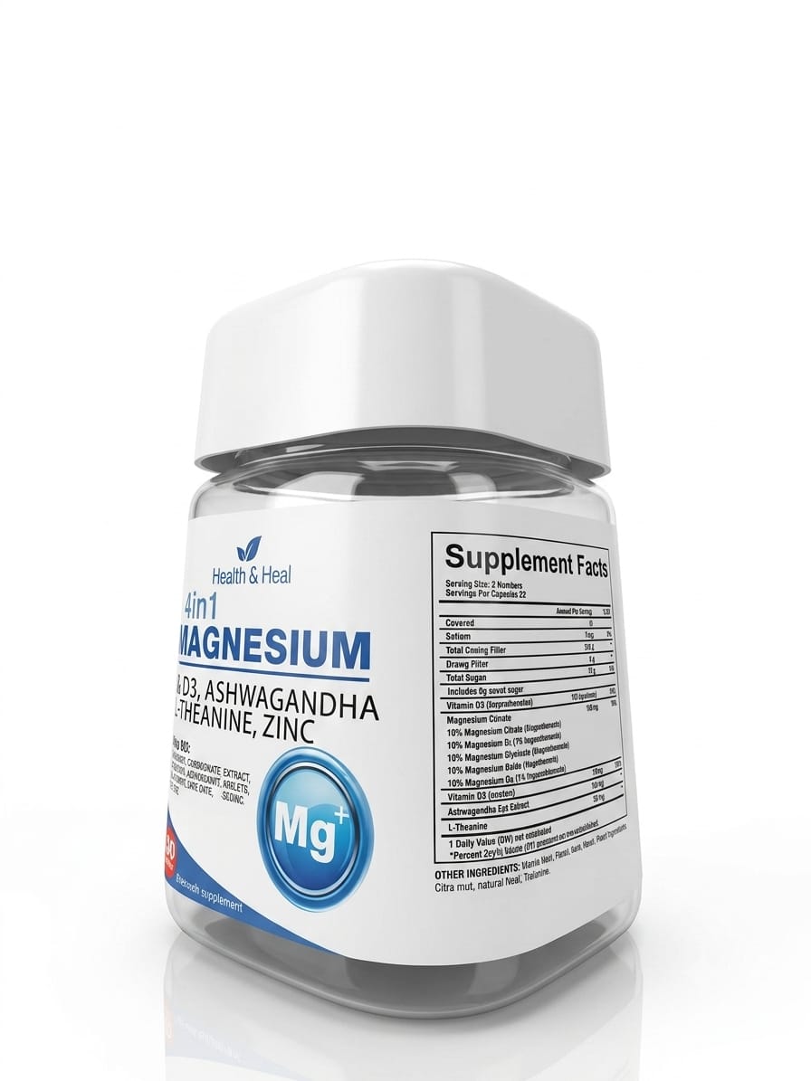 Health & Heal 14-in-1 Magnesium Complex — D3, Ashwagandha, L-Theanine & Zinc Daily Wellness Capsules