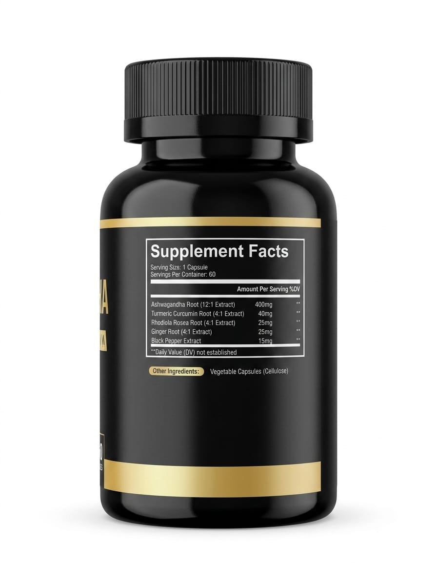 Health & Heal Ashwagandha Extra Strength 5-in-1 — Turmeric Curcumin, Rhodiola Rosea, Ginger & Black Pepper Adaptogenic Wellness Capsules
