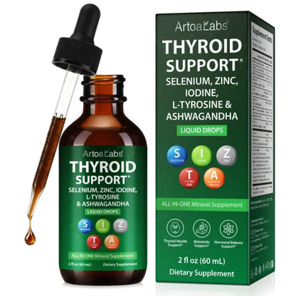 ArtoaLabs Thyroid Support Liquid Drops — Iodine, Selenium, Zinc, L-Tyrosine & Ashwagandha All-in-One Wellness Formula
