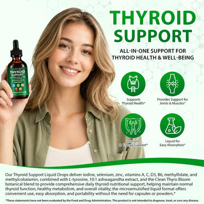 ArtoaLabs Thyroid Support Liquid Drops — Iodine, Selenium, Zinc, L-Tyrosine & Ashwagandha All-in-One Wellness Formula