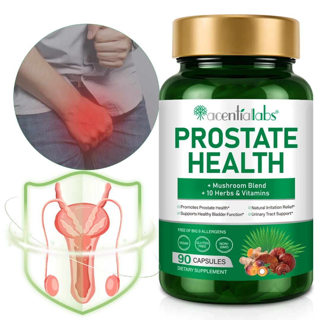 Acential Labs Prostate Health Capsules — Saw Palmetto, Mushroom Blend & Botanical Urinary Wellness Support | 90 Capsules