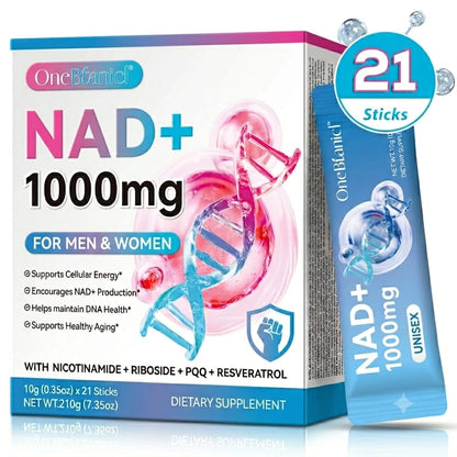 OneBotanic NAD+ 1000mg For Men + Women — Cellular Energy, NAD+ Production & Healthy Ageing Wellness Sticks | 21 Servings