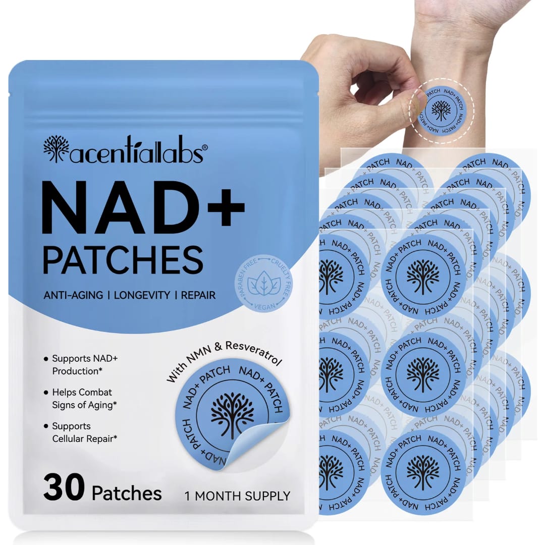 Acential Labs NAD+ Patches with NMN & Resveratrol — Cellular Energy & Healthy Ageing Wellness Patches | 30 Patches