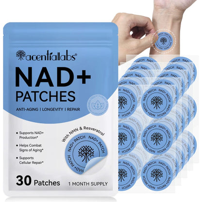 Acential Labs NAD+ Patches with NMN & Resveratrol — Cellular Energy & Healthy Ageing Wellness Patches | 30 Patches