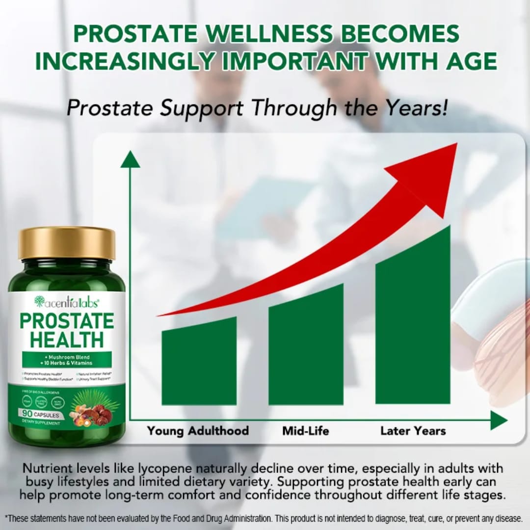 Acential Labs Prostate Health Capsules — Saw Palmetto, Mushroom Blend & Botanical Urinary Wellness Support | 90 Capsules