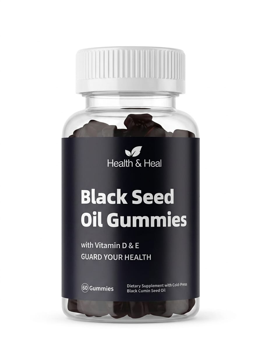 Health & Heal Black Seed Oil Gummies — Vitamin D & E Immune & Antioxidant Wellness Gummies | 60 Gummies