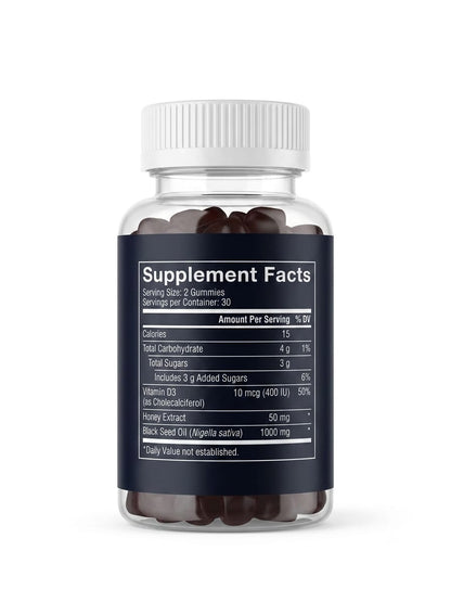 Health & Heal Black Seed Oil Gummies — Vitamin D & E Immune & Antioxidant Wellness Gummies | 60 Gummies