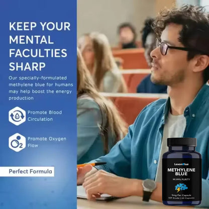 LexonBlue Methylene Blue Capsules – Cognitive Support, Brain Energy & Cellular Function Supplement | Nootropic Focus Formula