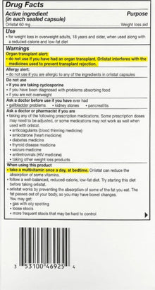 Alli Orlistat 60mg 120 Capsule Refill | Weight Loss Aid, Fat Blocker & Diet Support Capsules