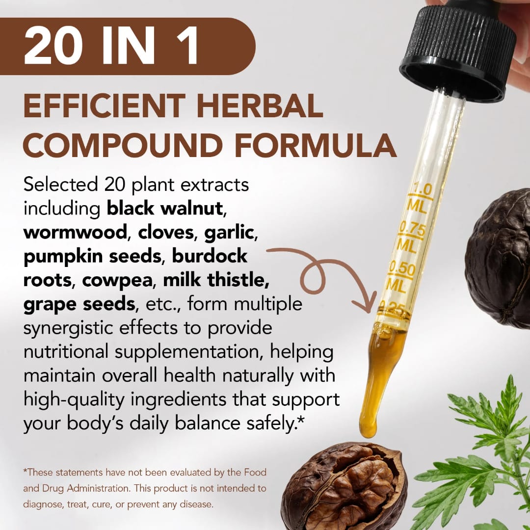 Acential Labs Black Walnut Wormwood Clove & Garlic — 20-in-1 Digestive Wellness Liquid Drops