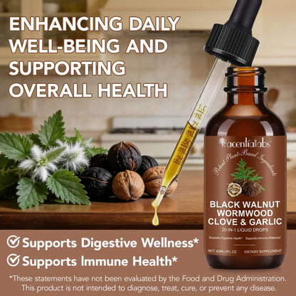 Acential Labs Black Walnut Wormwood Clove & Garlic — 20-in-1 Digestive Wellness Liquid Drops