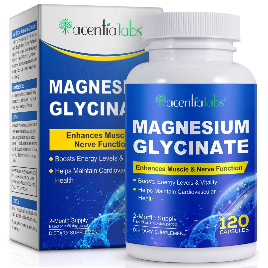 Acential Labs Magnesium Glycinate — High-Absorption Muscle, Nerve & Cardiovascular Wellness Capsules | 120 Capsules 2-Month Supply