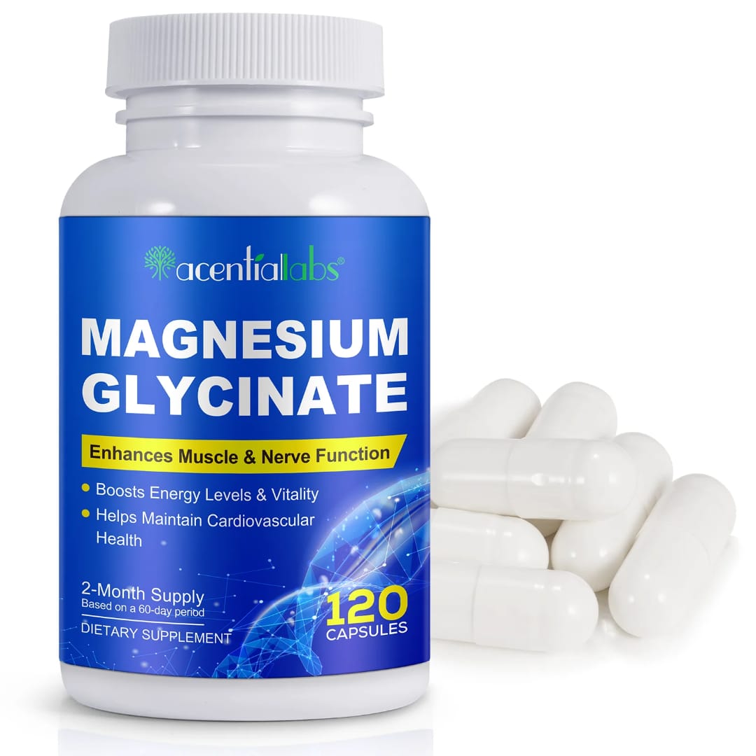 Acential Labs Magnesium Glycinate — High-Absorption Muscle, Nerve & Cardiovascular Wellness Capsules | 120 Capsules 2-Month Supply