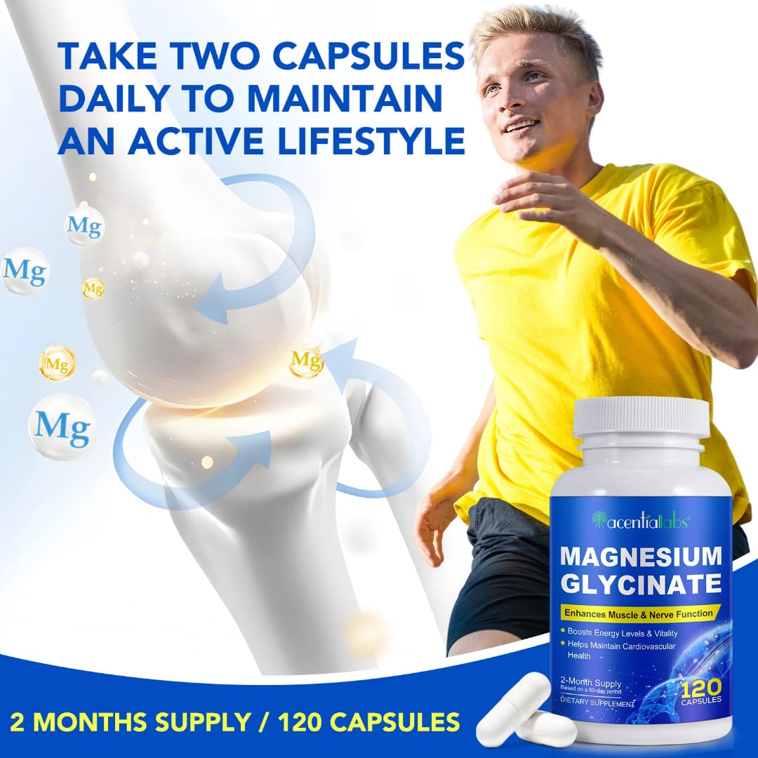 Acential Labs Magnesium Glycinate — High-Absorption Muscle, Nerve & Cardiovascular Wellness Capsules | 120 Capsules 2-Month Supply