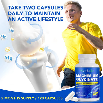 Acential Labs Magnesium Glycinate — High-Absorption Muscle, Nerve & Cardiovascular Wellness Capsules | 120 Capsules 2-Month Supply