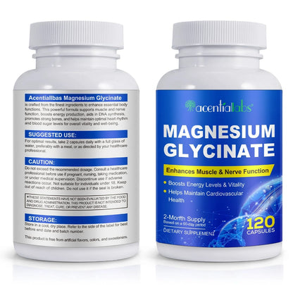 Acential Labs Magnesium Glycinate — High-Absorption Muscle, Nerve & Cardiovascular Wellness Capsules | 120 Capsules 2-Month Supply