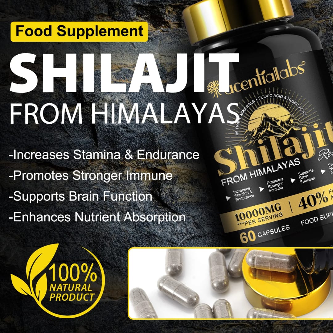 Acential Labs Himalayan Shilajit Resin Capsules 100000mg — 40% Fulvic Acid Energy, Stamina & Mineral Wellness | 60 Capsules