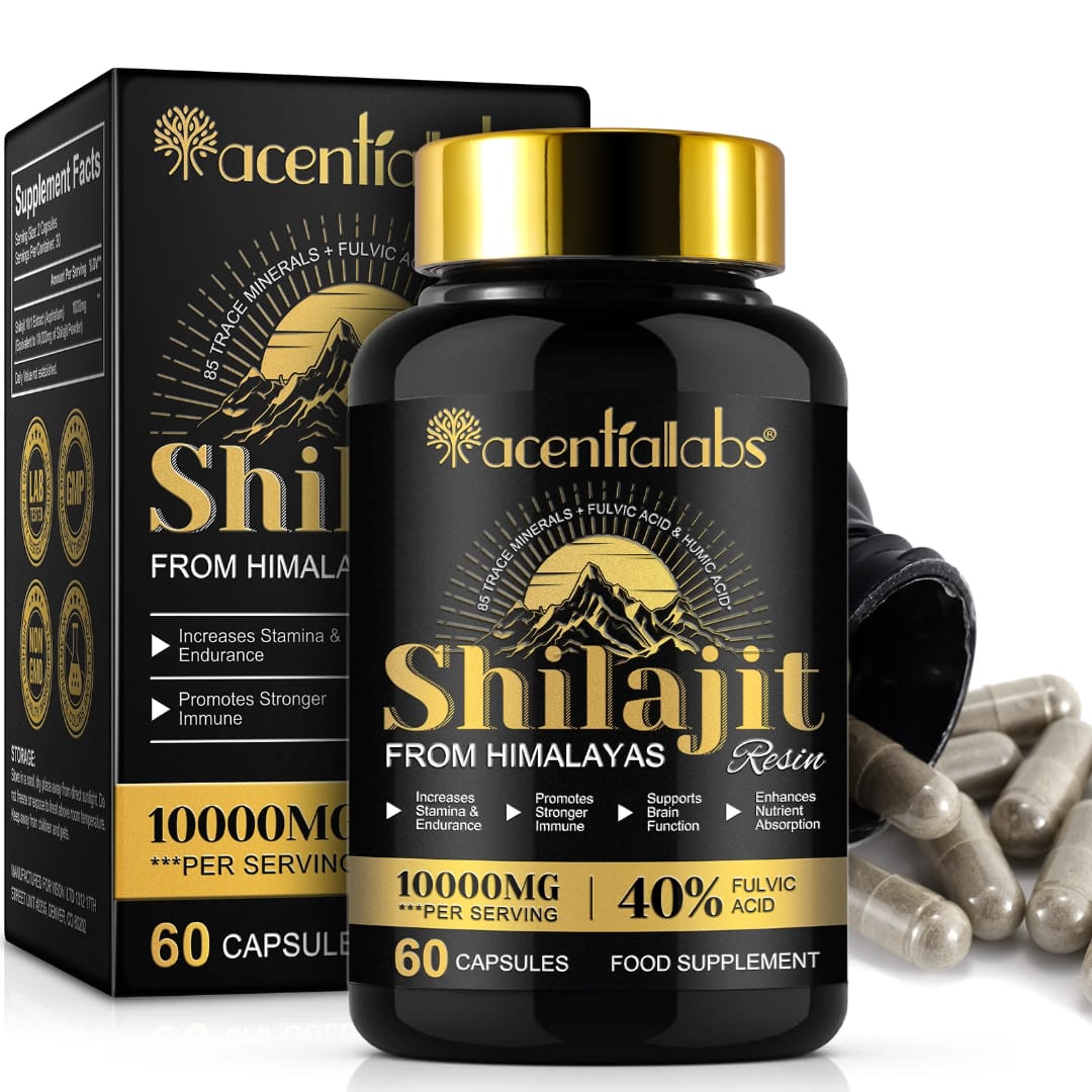 Acential Labs Himalayan Shilajit Resin Capsules 100000mg — 40% Fulvic Acid Energy, Stamina & Mineral Wellness | 60 Capsules