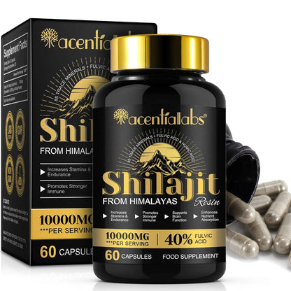 Acential Labs Himalayan Shilajit Resin Capsules 100000mg — 40% Fulvic Acid Energy, Stamina & Mineral Wellness | 60 Capsules