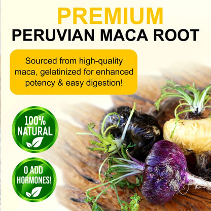 ArtoaLabs Maca 1900mg Extra Strength — Black, Red & Yellow Maca Vitality & Hormonal Wellness Capsules | 60 Capsules