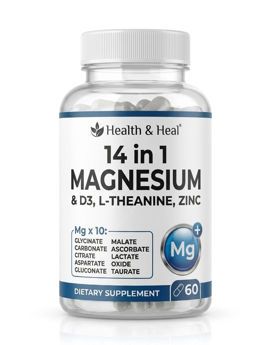 Health & Heal 14-in-1 Magnesium Complex — D3, L-Theanine & Zinc Daily Wellness Capsules