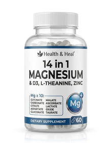 Health & Heal 14-in-1 Magnesium Complex — D3, L-Theanine & Zinc Daily Wellness Capsules