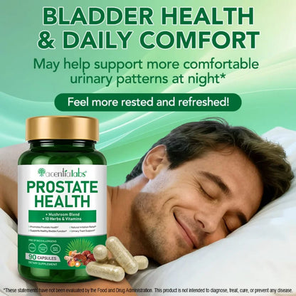 Acential Labs Prostate Health Capsules — Saw Palmetto, Mushroom Blend & Botanical Urinary Wellness Support | 90 Capsules