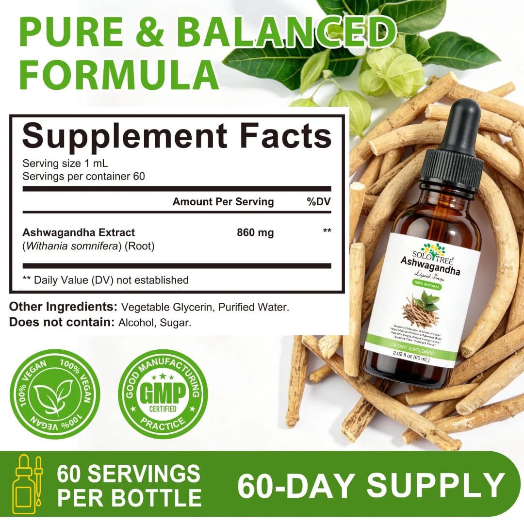 Solo Tree Ashwagandha Liquid Drops — Natural Stress & Energy Wellness Support