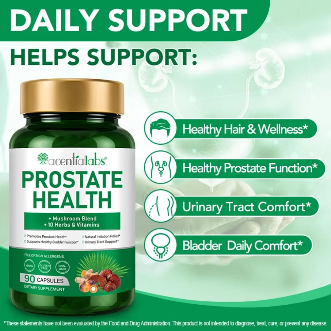 Acential Labs Prostate Health Capsules — Saw Palmetto, Mushroom Blend & Botanical Urinary Wellness Support | 90 Capsules