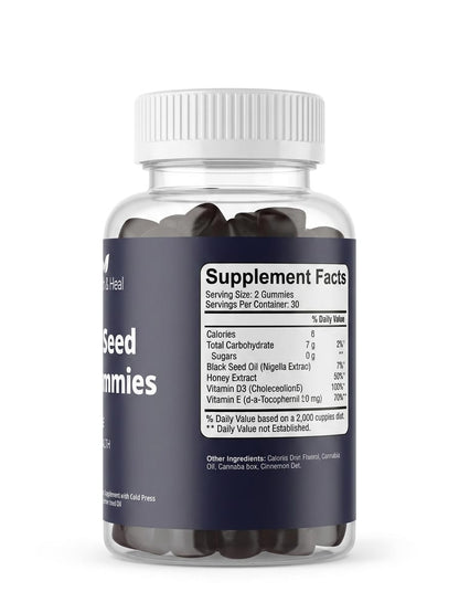 Health & Heal Black Seed Oil Gummies — Vitamin D & E Immune & Antioxidant Wellness Gummies | 60 Gummies