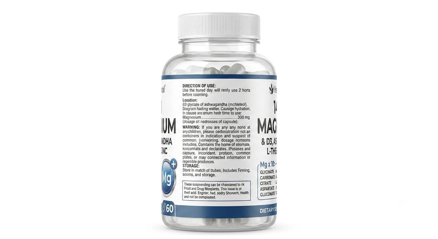 Health & Heal 14-in-1 Magnesium Complex — D3, Ashwagandha, L-Theanine & Zinc Daily Wellness Capsules