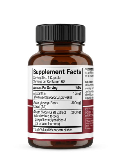 Health & Heal Astaxanthin with Panax Ginseng & Ginkgo Biloba — Energy, Brain, Memory & Antioxidant Wellness Softgels | 60 Softgels