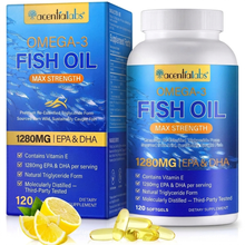 Acential Labs Omega-3 Fish Oil 1280mg EPA and DHA, 120 softgels, white bottle with blue label