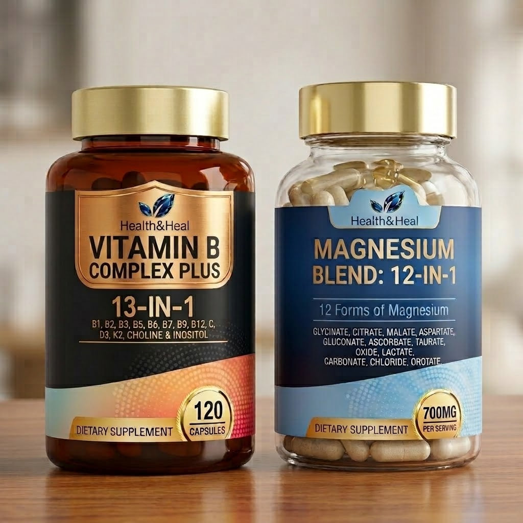 Health & Heal Magnesium Blend 12-in-1 + Vitamin B Complex Plus 13-in-1 Combo Pack | 2 x 120 Capsules