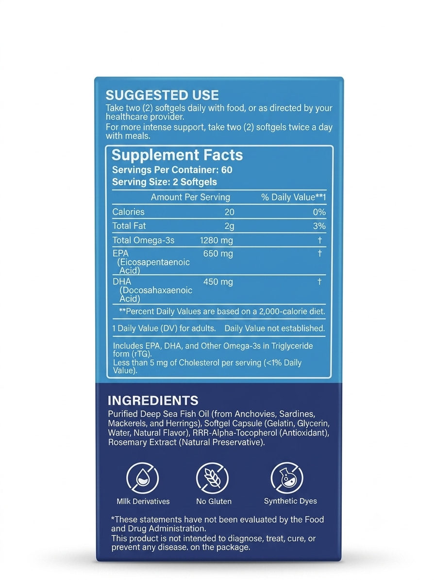 Acential Labs Omega-3 Fish Oil softgels, triglyceride form, molecularly distilled, 120 count