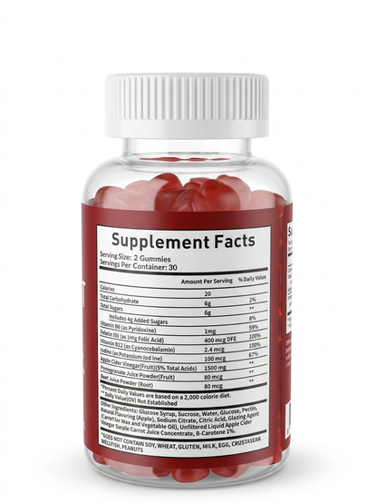 Apple Cider Vinegar Gummies with The Mother | B12, Folate & Iodine | 60 Gummies AU