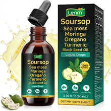Lenm Soursop Liquid Drops 60mL dropper bottle with sea moss, moringa, turmeric and black seed oil
