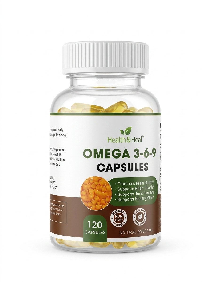 Health & Heal Omega 3-6-9 Vegetarian Softgels — Flaxseed, Olive, Borage, Pomegranate & Sacha Inchi Oil Blend | 120 Softgels