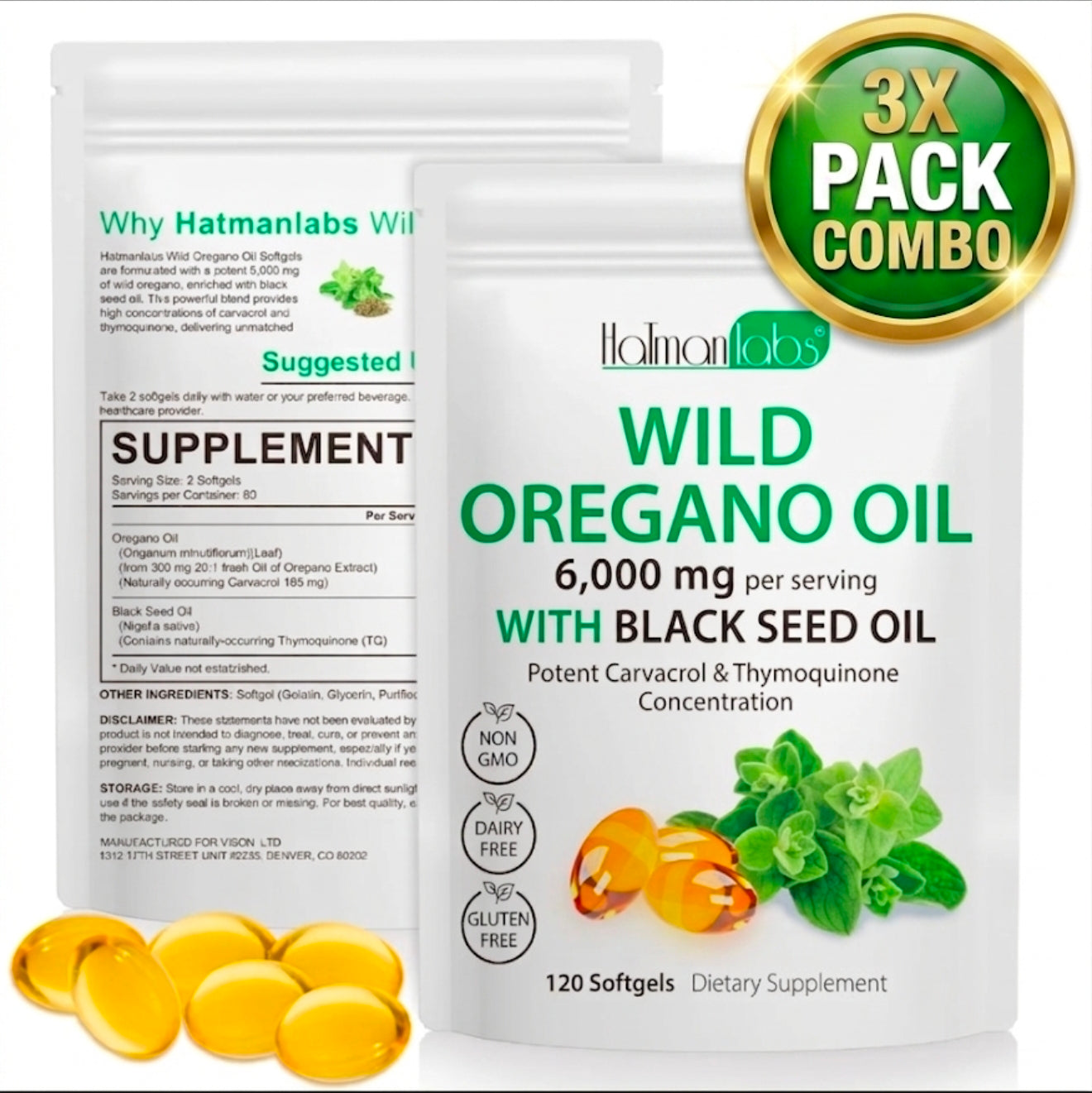 Wild Oregano Oil 6000mg + Black Seed Oil Softgels — 3 Pack Bundle | 180 Softgels