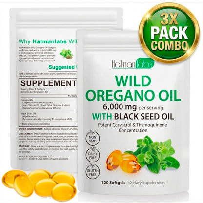 Wild Oregano Oil 6000mg + Black Seed Oil Softgels — 3 Pack Bundle | 180 Softgels