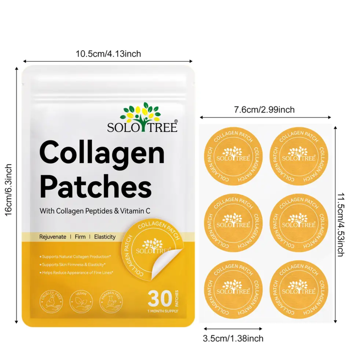 Individual collagen peptide patch with biodegradable top layer and water resistant adhesive