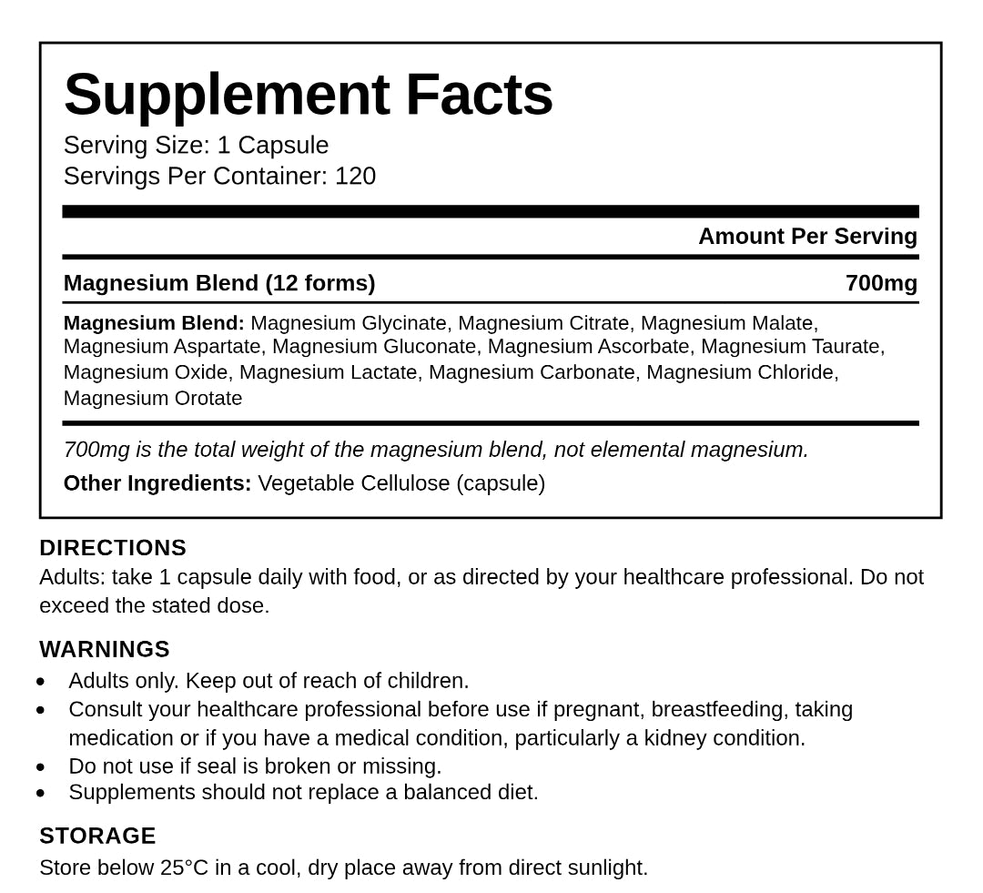 Magnesium Complex Blend 12-in-1 700mg | 120 Capsules AU